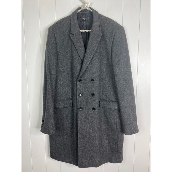Theory Relaxed Double Breasted Gray Tweed Wool/Cashmere Overcoat Size XL